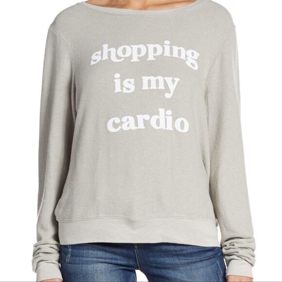 Wildfox Sweaters - Wildfox “Shopping is my Cardio” Nude Pullover Size M